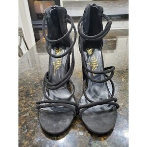 So Me Black Women's Suede Leather Strappy Block Heeled Casual Sandal Size US 9